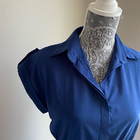 Navy Blue Collared Shirt Dress Size Medium - Picture 3 of 5
